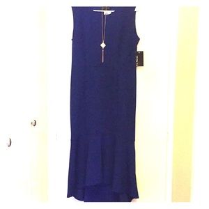 NWT navy blue dress with gold necklace